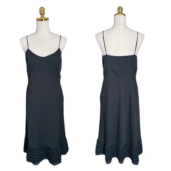 ANN TAYLOR LOFT Black Spaghetti Strap Ruffled Bottom Babydoll Mermaid Dress 10 - Picture 4 of 8